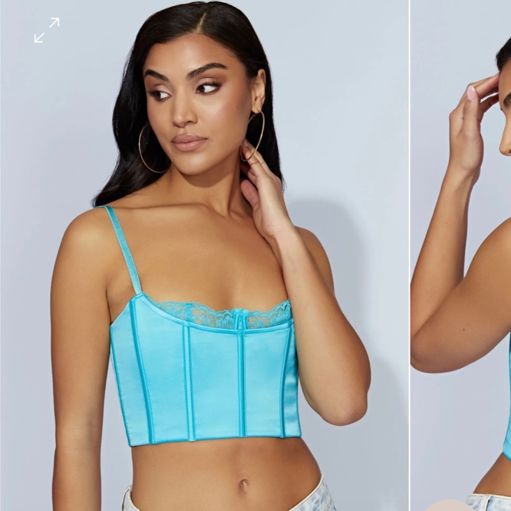 MESHKI Lake Lace Cami Crop Top - Aquamarine